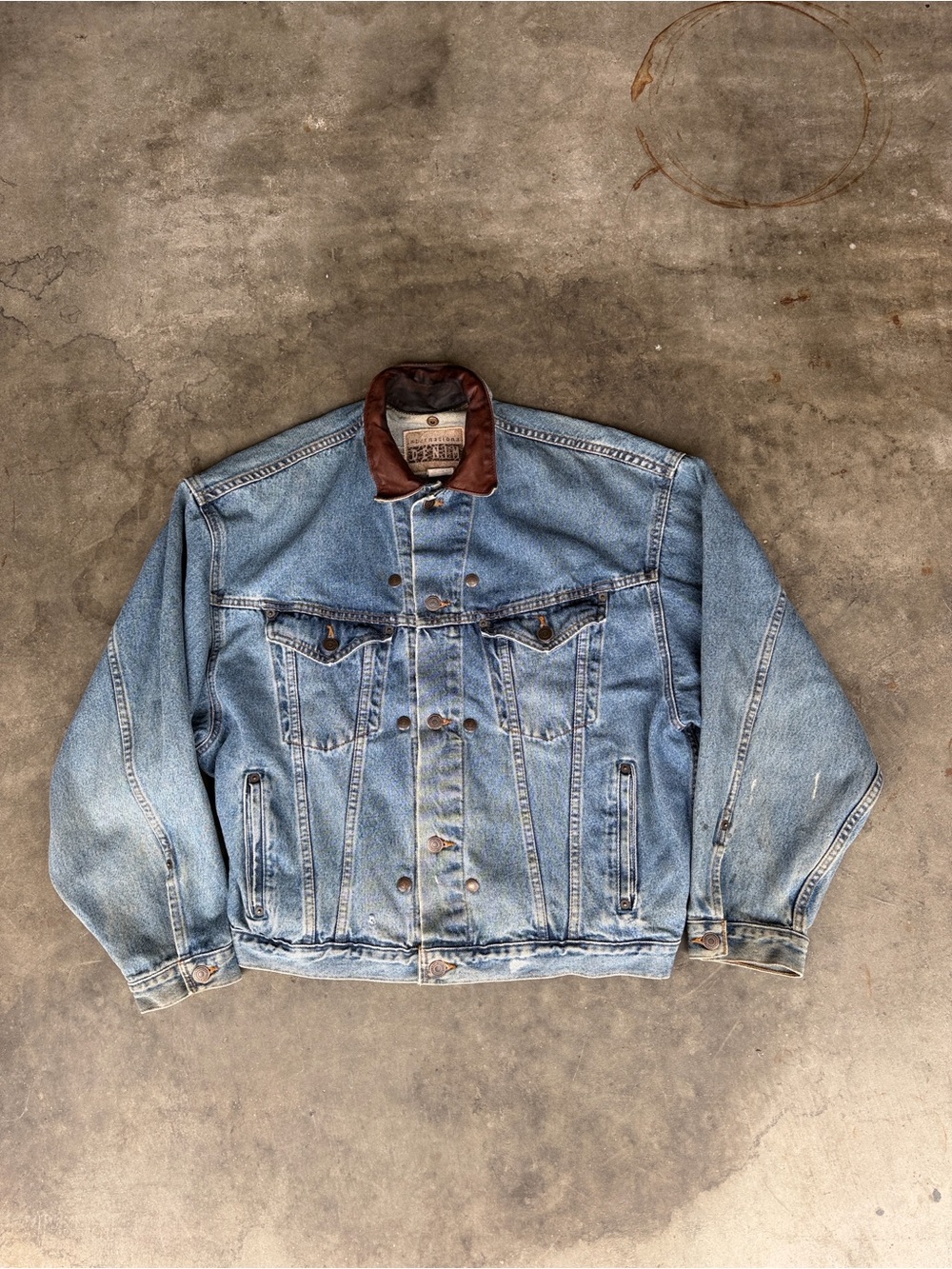 International Denim Kraft Country Tour ‘96 Jacket Leather Collar Vtg 90s Men’s L